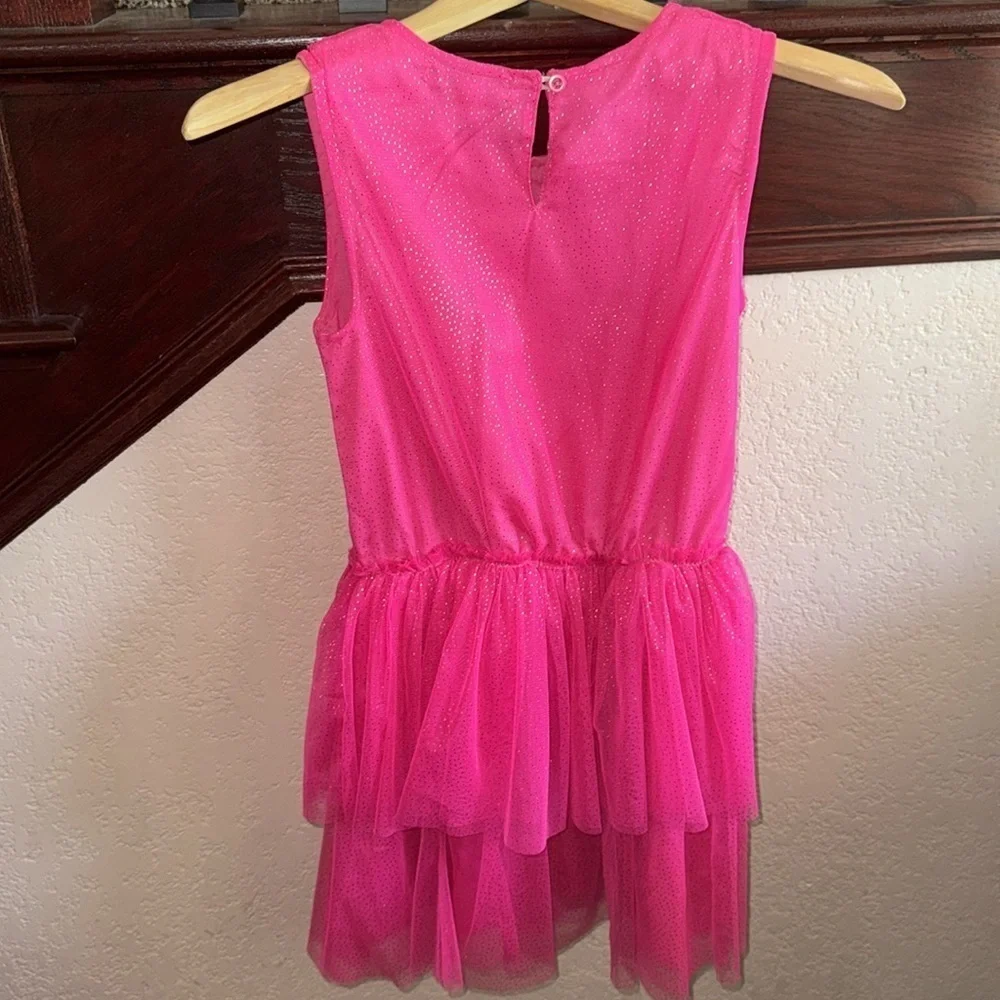 Betsey Johnson Girls Size 10 Hot Pink Sleeveless MIDI Party Girl Ruffled Dress